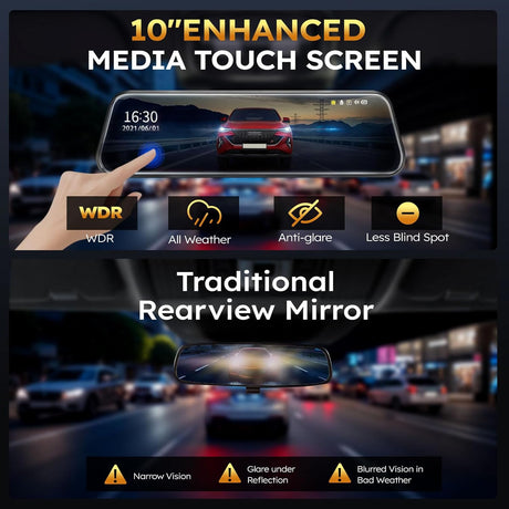 Car Mirror Dash Cam,Front and Rear View Mirror Camera,Backup Camera for Cars with 1080P FHD Full Touch Screen,Reverse Camera with Loop Recording Streaming Media 170°Wide Angle Parking Assistance