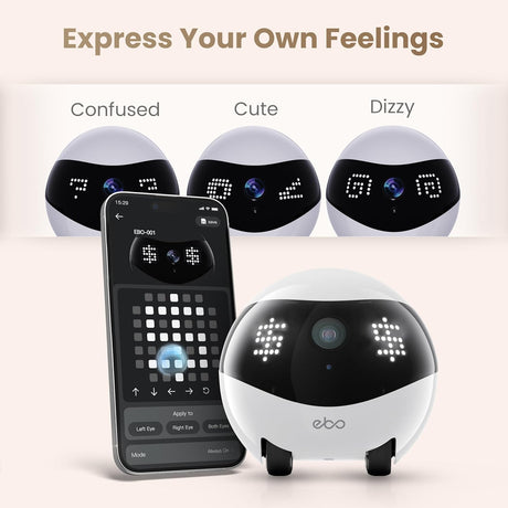 Enabot EBO Air 2 FamilyBot Indoor Security Camera Robot: 2K Pet Camera, Movable Home Robot, Custom Facial Expression, Auto-Recharge, Battery-Operated, 2-Way Talk, Night Vision(Dove White)