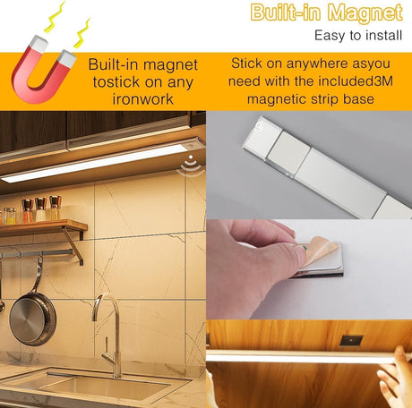 Under Cabinet Light, Necomi 2 Pack 3 Colors Motion Sensor Light 2500mAh Rechargeable Wireless Closet light,Dimmable Night Lights for Bedroom,Closet,Kitchen,Hallway, Cupboard Light,40CM