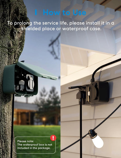 Meross Outdoor Smart Plug 13A IP44 WiFi Plug, Compatible with Apple HomeKit Alexa Google Assistant SmartThings, Voice Control 2 Grounded Heavy Duty Outlets