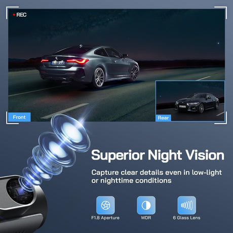 WOLFANG 4K Dash Cam Front and Rear WiFi Dashcam, Dual Car Camera Dash Cam with Super Night Vision, Loop Recording, G-Sensor, 170 Wide Angle, Parking Guard, with SD Card, APP Control