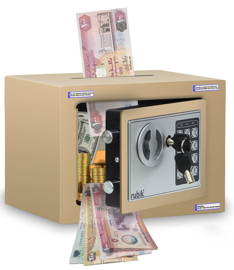 Rubik Mini Cash Deposit Drop Slot Safe Box with Key and Pin Code Option (Blue)
