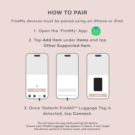 Satechi FindAll Smart Luggage Tag with Find My, TSA-Friendly, Airport Tracking, Left-Behind Alerts, Loud Audible Chime, Wireless Rechargeable, Works with iPhone, iPad, Mac – Desert Rose
