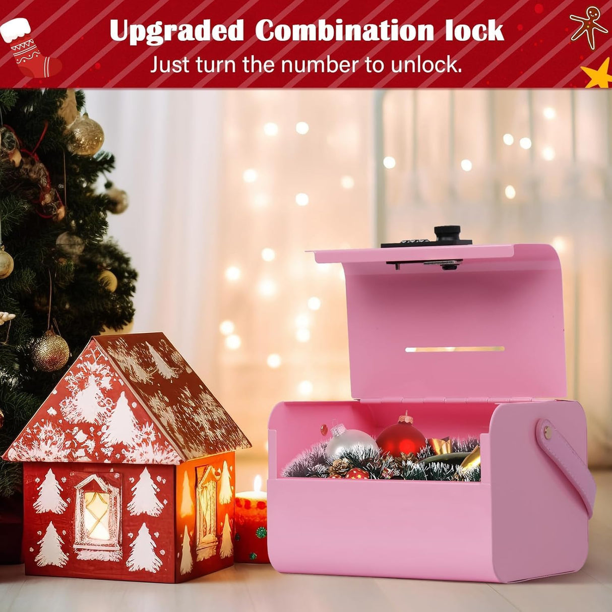 Mini Safe Box for Kids - Portable Money Lock Box with Combination Lock for Cash, Jewelry & Valuables, Lightweight Security Safe Metal Money for Cash Saving for Kids Boys Girls (Pink)
