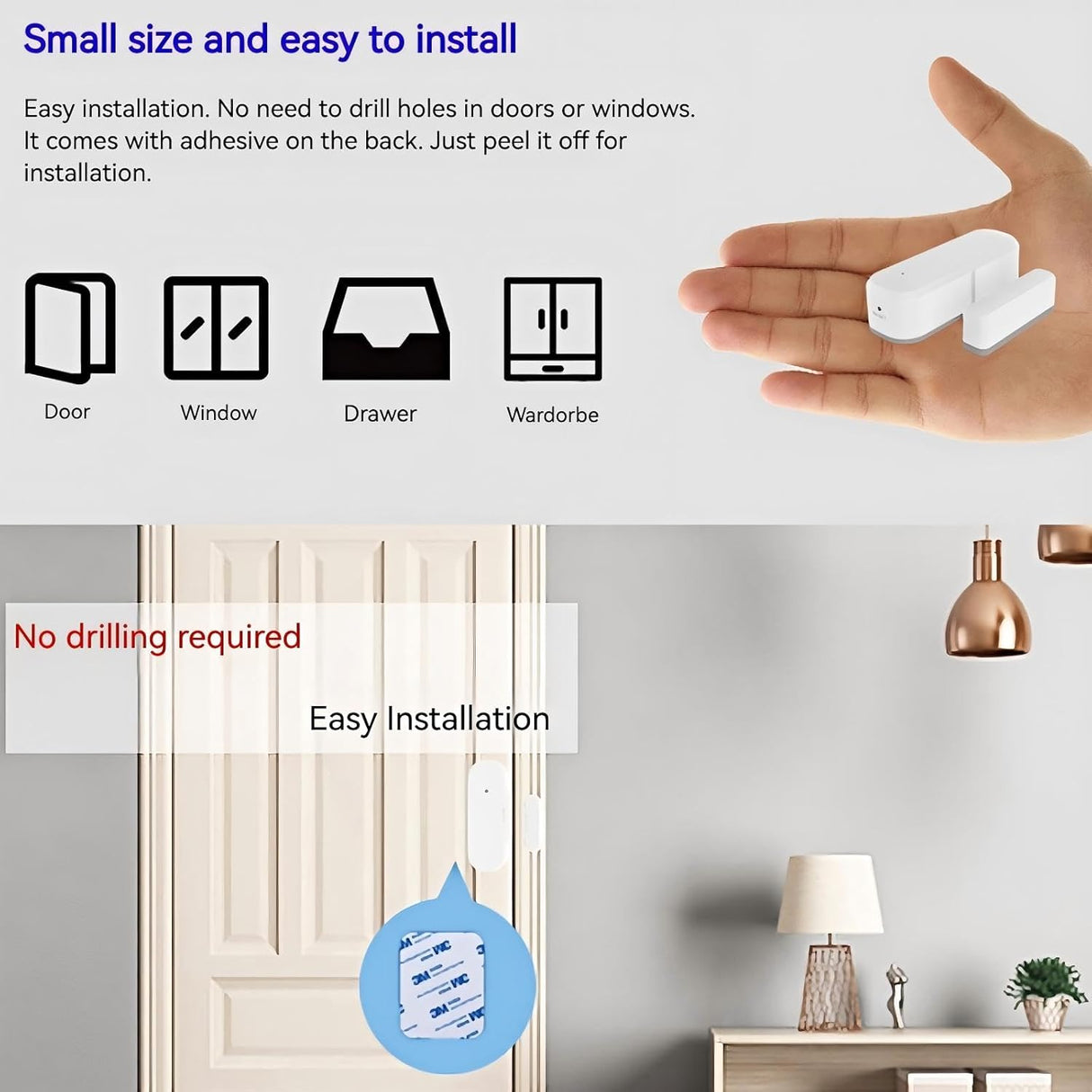 Smart WiFi Door/Window Sensor | Tuya smart alarm, Wireless Entry Detector with Real-Time Alerts, Works with Alexa/Google Home, No Hub Required(1Pack)