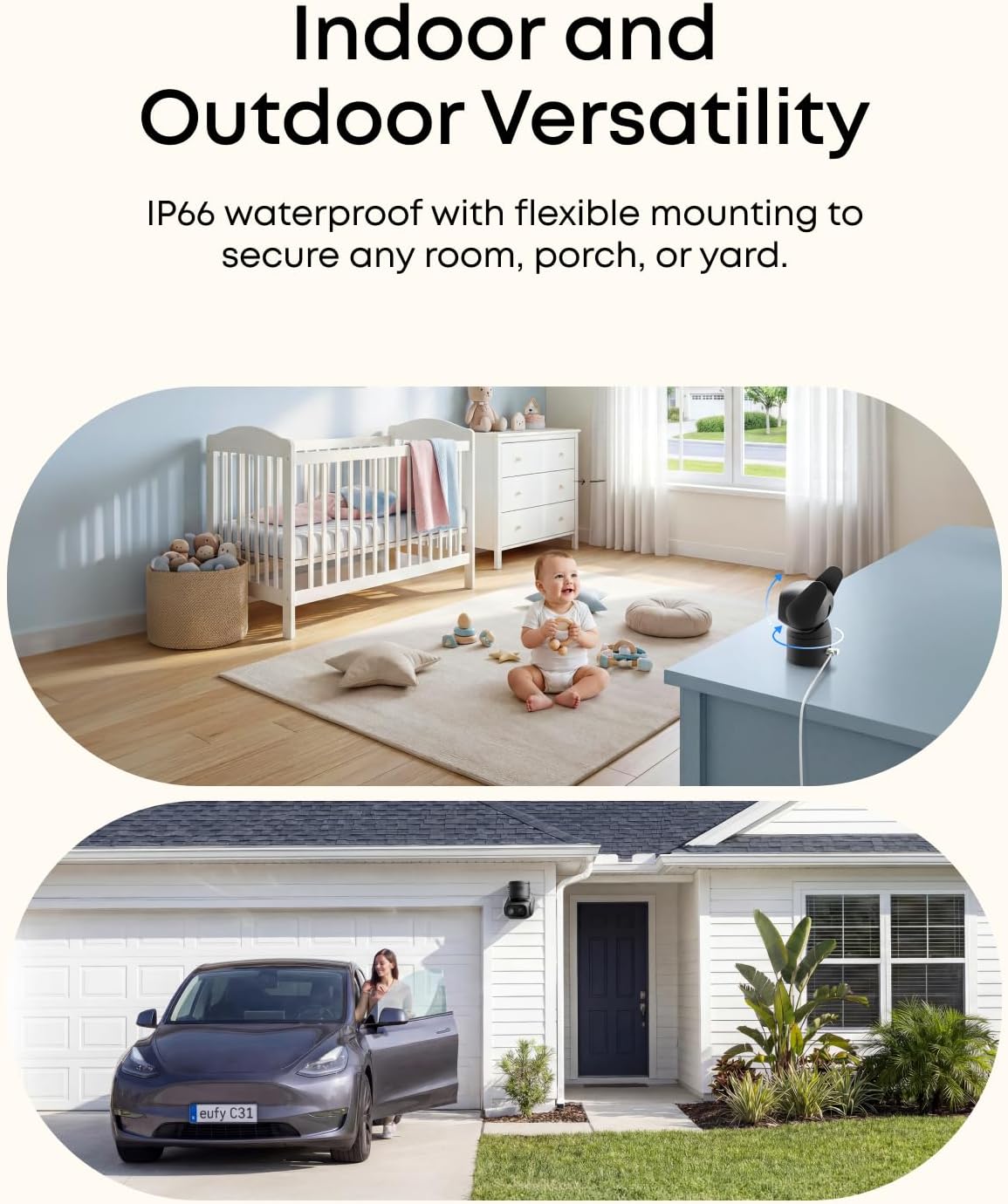 eufy Wired Cam C31,360° Pan/Tilt,Outdoor Camera,Indoor Cameras House Security,Dual Antenna,Colour Night Vision,Subscription-Free On-Device Storage,AI People/Vehicle/Pet/Crying Detection,24/7 Recording