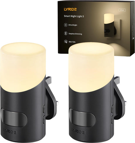 Lyridz Night Light Plug in Wall with Motion Sensor Up-and-Down Glowing, Smart Dimmable Warm White Motion Sensor Night Light Ideal for Hallway Bedroom Stairs Washbasin, 2 Pack