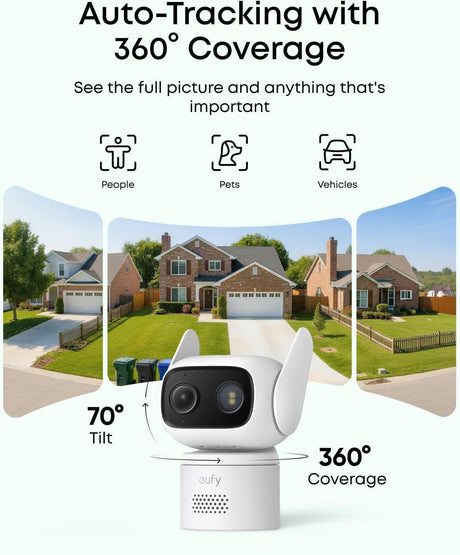 eufy Wired Cam C31,360° Pan/Tilt,Outdoor Camera,Indoor Cameras House Security,Dual Antenna,Colour Night Vision,Subscription-Free On-Device Storage,AI People/Vehicle/Pet/Crying Detection,24/7 Recording