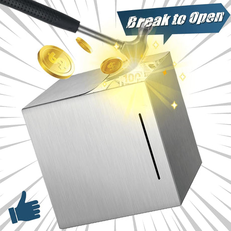 Piggy Bank for Adults Must Break to Open, Stainless Steel Metal Money Savings Box for Cash Coin (4.72 inch) Silver