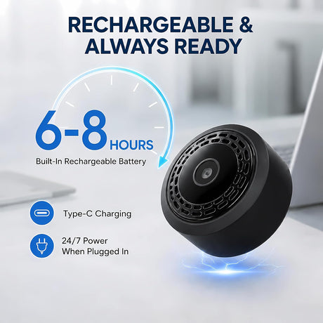 Mini 4K WiFi Indoor Security Camera for Home with App Control, Portable Monitoring Camera Supporting Motion Detection, Night Vision, Local & Cloud Storage for Baby, Elderly, Pets and Office