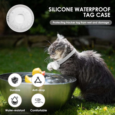 Cat Tracker, GPS Tracker Compatible with Apple Find My App(Only iOS), Waterproof Cat Tracker Collar with Bell and Safety Elastic Buckle, No Subscription, Up to 1-Year Battery (White)