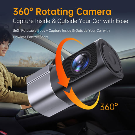360° Rotating Dash Cam, Built-in WiFi, 1080P FHD Dash Camera with Night Vision – 24H Parking Mode, G-Sensor, Loop Recording, Type-C Port for Car