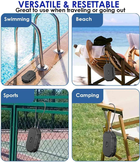 Waterproof Lock Box, Portable 4-Digit Combination Safe Boxes with Removable Cable, Anti-Theft Small Security Lockbox, Resettable Code Cash Case, Outdoor Key Hider for Travel, Gym, Hotel, Dorm, Beach
