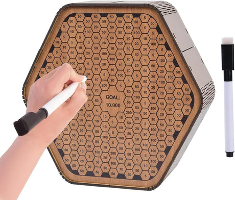 Creative Wooden Money Bank, Saving Box 10K Cash Vault Savings Challenge For Kids Adults,10 000 Bank With Target & Numbers, Ornaments, Gift