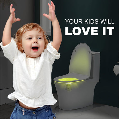 Toilet Night Light Toilet Bowl Light Motion Sensor with 8 Color Changing, Sensor LED Washroom Night Light Fits Any Toilet