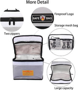 Fireproof & Waterproof Lipo Battery Safe Storage Bag, Large Capacity Explosion-Proof Case with Double Zipper for Charging/Transport, Silver Grey (10.24"x7.09"x5.12")