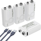 AKTTKA 9V Rechargeable Li-ion Batteries 1000mAh + USB-C (4-Pack)