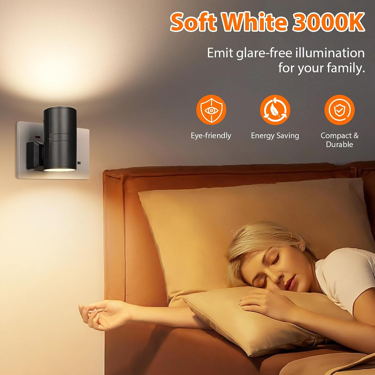 Night Light with Light Sensor, Warm White 3000K, 2 Pack | Dusk to Dawn Sensor, 0-100LM Dimmable, Plug in, Soft Light, Energy-Saving, for Bedroom Hallway Stair Bathroom Corridor
