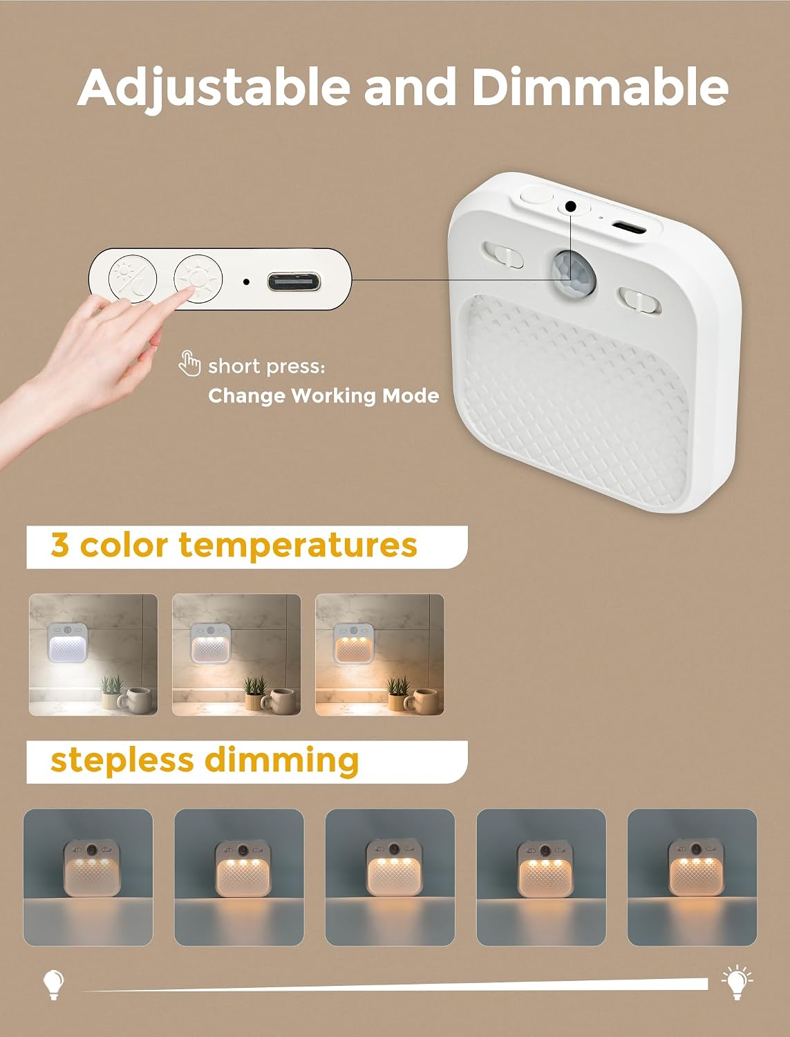 MERTTURM Motion Sensor Night Light, Wireless Rechargeable LED Night Light Indoor, 3 Sensor Modes&Adjustable Brightness (30days Standby), Stairs/Bedroom/Bathroom/Hallway Light for Kids, Adult [2 Pack]