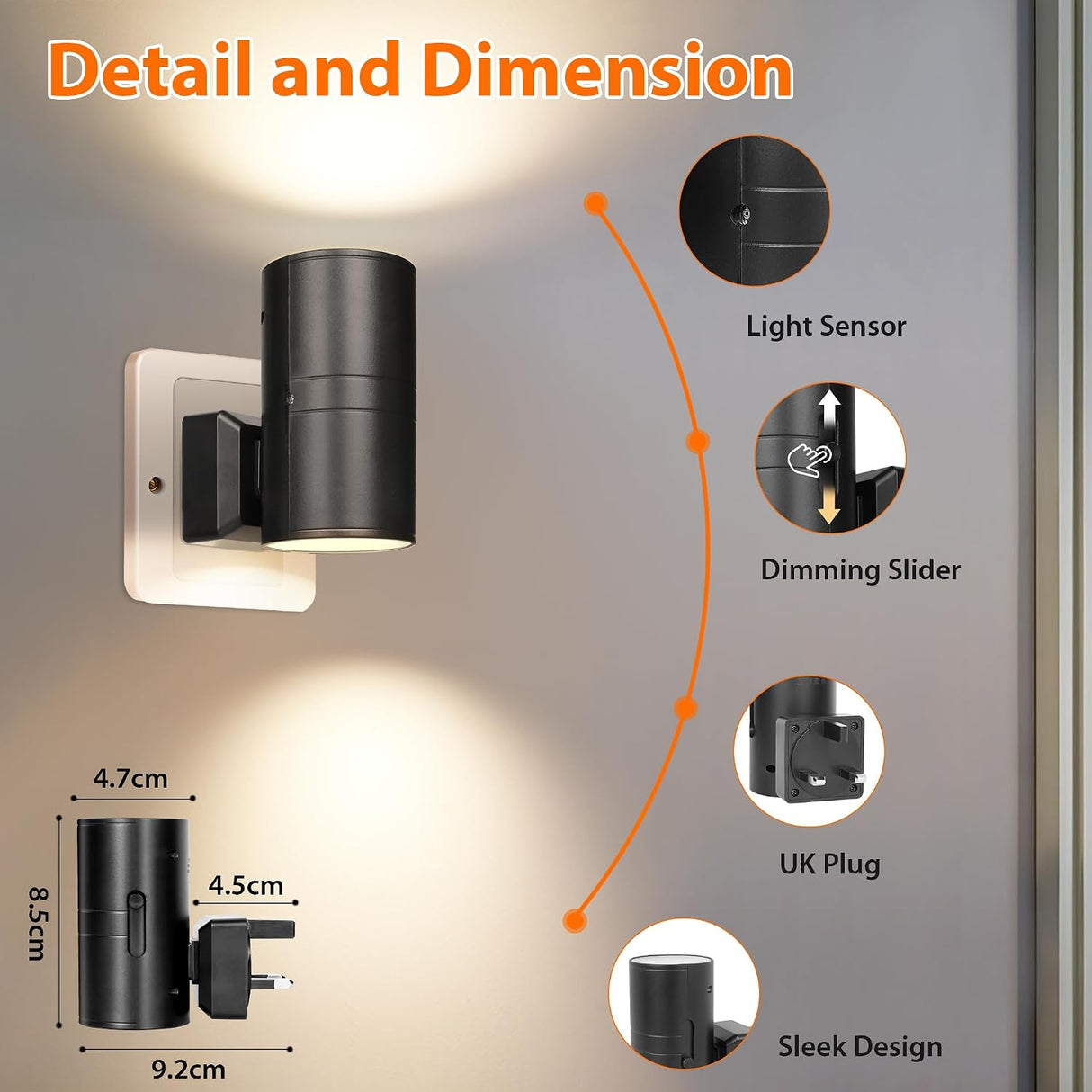 Night Light with Light Sensor, Warm White 3000K, 2 Pack | Dusk to Dawn Sensor, 0-100LM Dimmable, Plug in, Soft Light, Energy-Saving, for Bedroom Hallway Stair Bathroom Corridor
