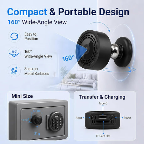 Mini 4K WiFi Indoor Security Camera for Home with App Control, Portable Monitoring Camera Supporting Motion Detection, Night Vision, Local & Cloud Storage for Baby, Elderly, Pets and Office