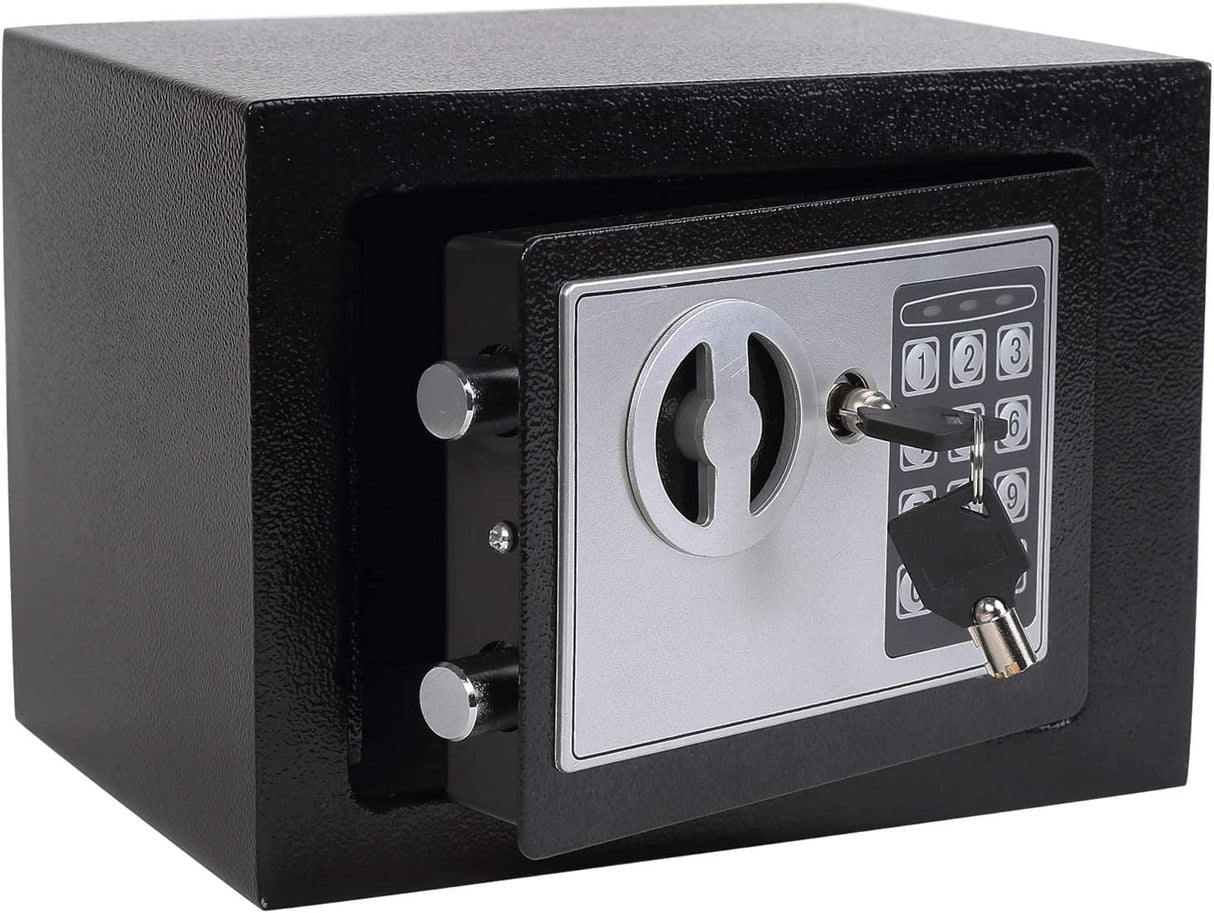 Nyganmelloz Digital Safe Box with Key, Small Electronic Security Safe with Digital Keypad & Override Keys, Home Office Hotel Money Cash Box for Jewelry, Documents, Valuables (Black)