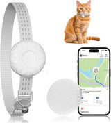 Cat Tracker, GPS Tracker Compatible with Apple Find My App(Only iOS), Waterproof Cat Tracker Collar with Bell and Safety Elastic Buckle, No Subscription, Up to 1-Year Battery (White)