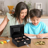 MaxEMA Metal Cash Box With Lock & Keys 15x12x8cm Steel Register With Tray Durable Portable Money Box Safe For Bills Jewelry Organizer Coins Phones Travel Lock Safe Box Piggy Locker (Black V.Small)