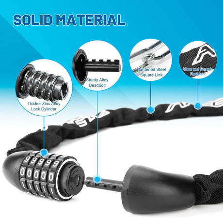 Bike Lock 5-Digit Combination Bike Lock 110CM Anti-Theft Bicycle Lock Resettable Bike Lock Chain for Bicycle, Motorcycle and More