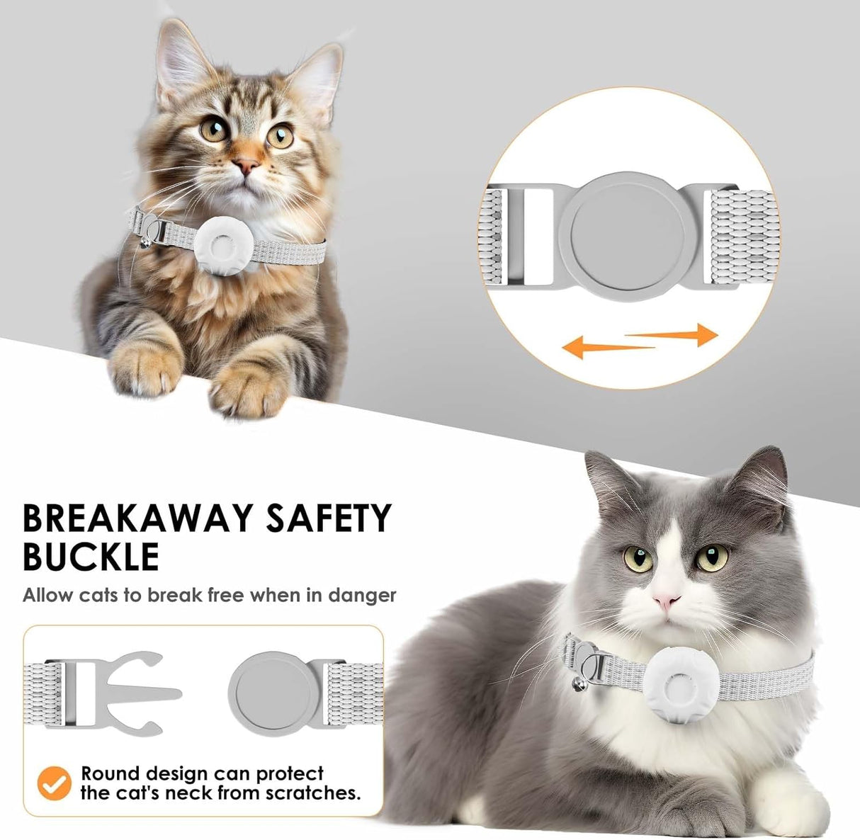 Cat Tracker, GPS Tracker Compatible with Apple Find My App(Only iOS), Waterproof Cat Tracker Collar with Bell and Safety Elastic Buckle, No Subscription, Up to 1-Year Battery (White)