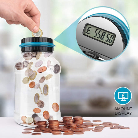 Digital Piggy Banks Digital Saving Money Box, Transparent Coin Bank Large Capacity Transparent Money Saving Jar with LCD Display, Coin Money Bank Piggy Bank Gift for Kids and Adult