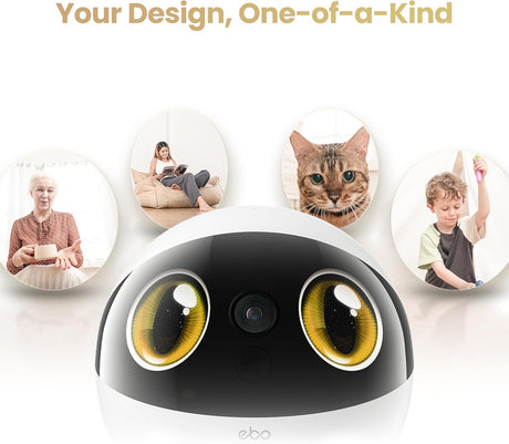 Enabot EBO Air 2S FamilyBot Home Robot Camera: 2.5K Indoor Pet Cam, Movable Robot Camera, 2-Way Video, Auto-Recharge, Long Battery Life, Custom Facial Image, Night Vision
