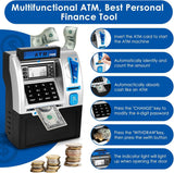 Electronic Piggy Bank for Kids, ATM Digital Savings Bank Money Box, Coin Recognition with Card & Password, Children’s Money Bank with LCD Display & Sound (Black)