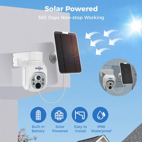 Hiseeu Solar Camera Outdoor, 4PCS 4MP Wireless Security Camera System with 10in LCD, 2-Way Audio, PT 360, Night Vision, Motion Detection, 10CH Expandable, 2.4G WiFi