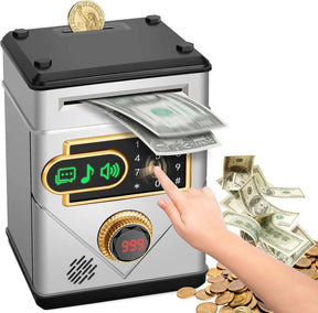 Piggy Bank for Kids, Touchscreen Electronic Piggy Bank Mini ATM, Coin Banks with Password & 10 Songs, Auto Money Scroll, Counting The Number, Adults Digital Real Money Box (Silver)