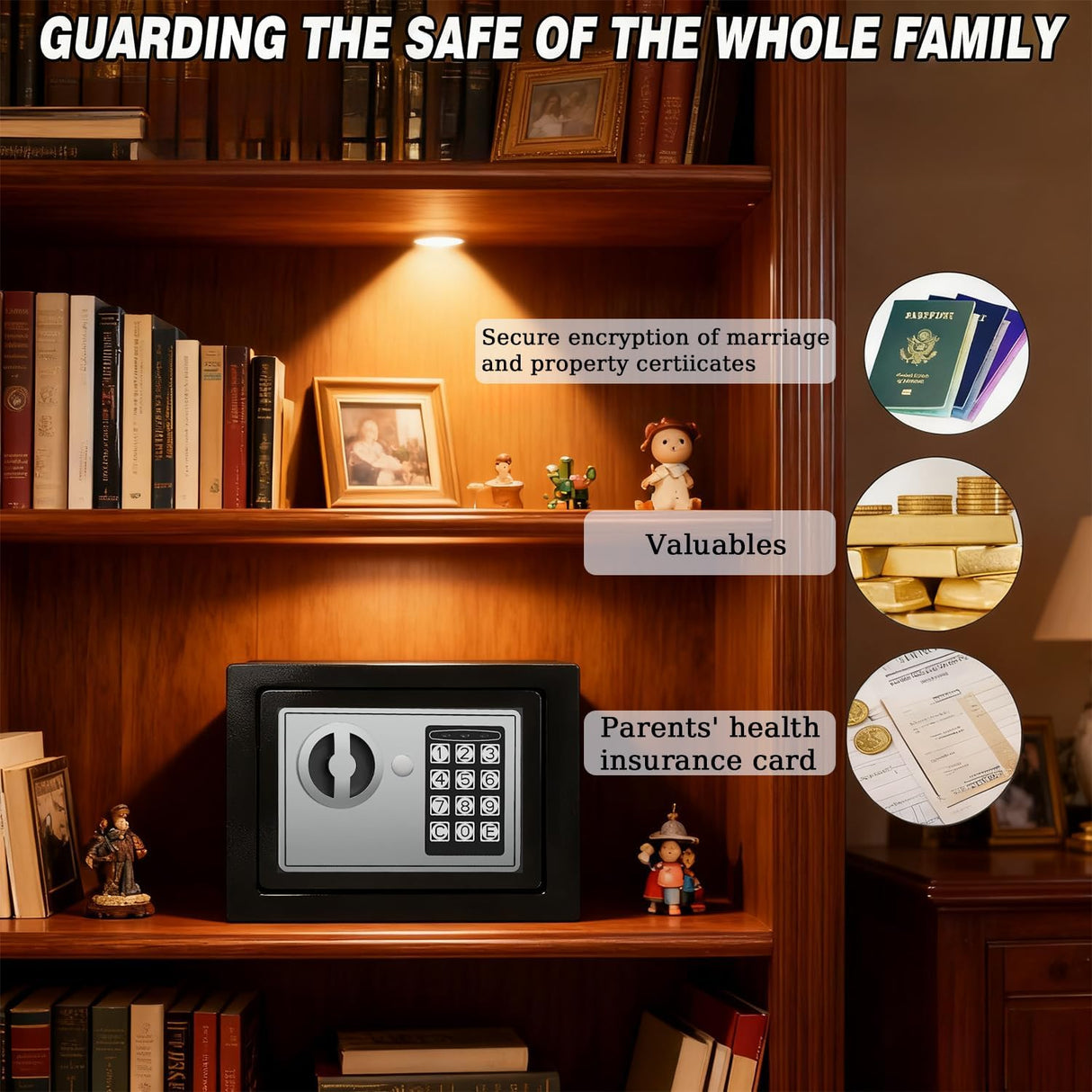 New 5.6L Safe for Home Use, Digital Cash Box with Password and Key, Suitable for Storing Cash, Documents, Jewelry, and Passports at Home, Business, Office, or Hotel (Black-5.6L)
