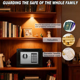 New 5.6L Safe for Home Use, Digital Cash Box with Password and Key, Suitable for Storing Cash, Documents, Jewelry, and Passports at Home, Business, Office, or Hotel (Black-5.6L)