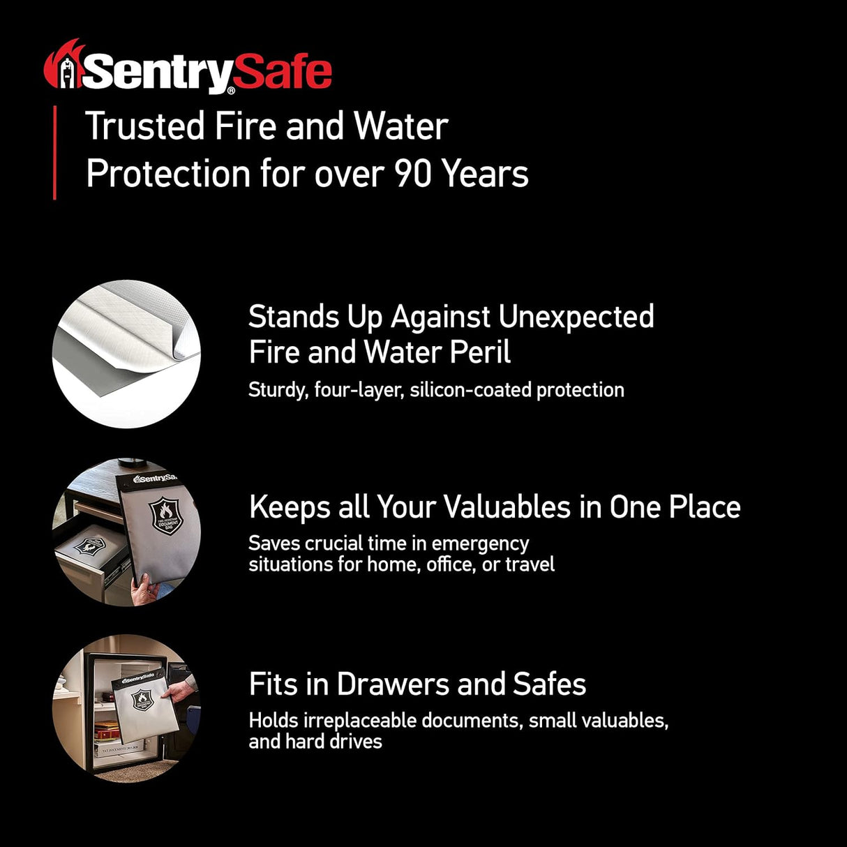 SentrySafe Fire and Water Resistant Bag with Zipper for Documents