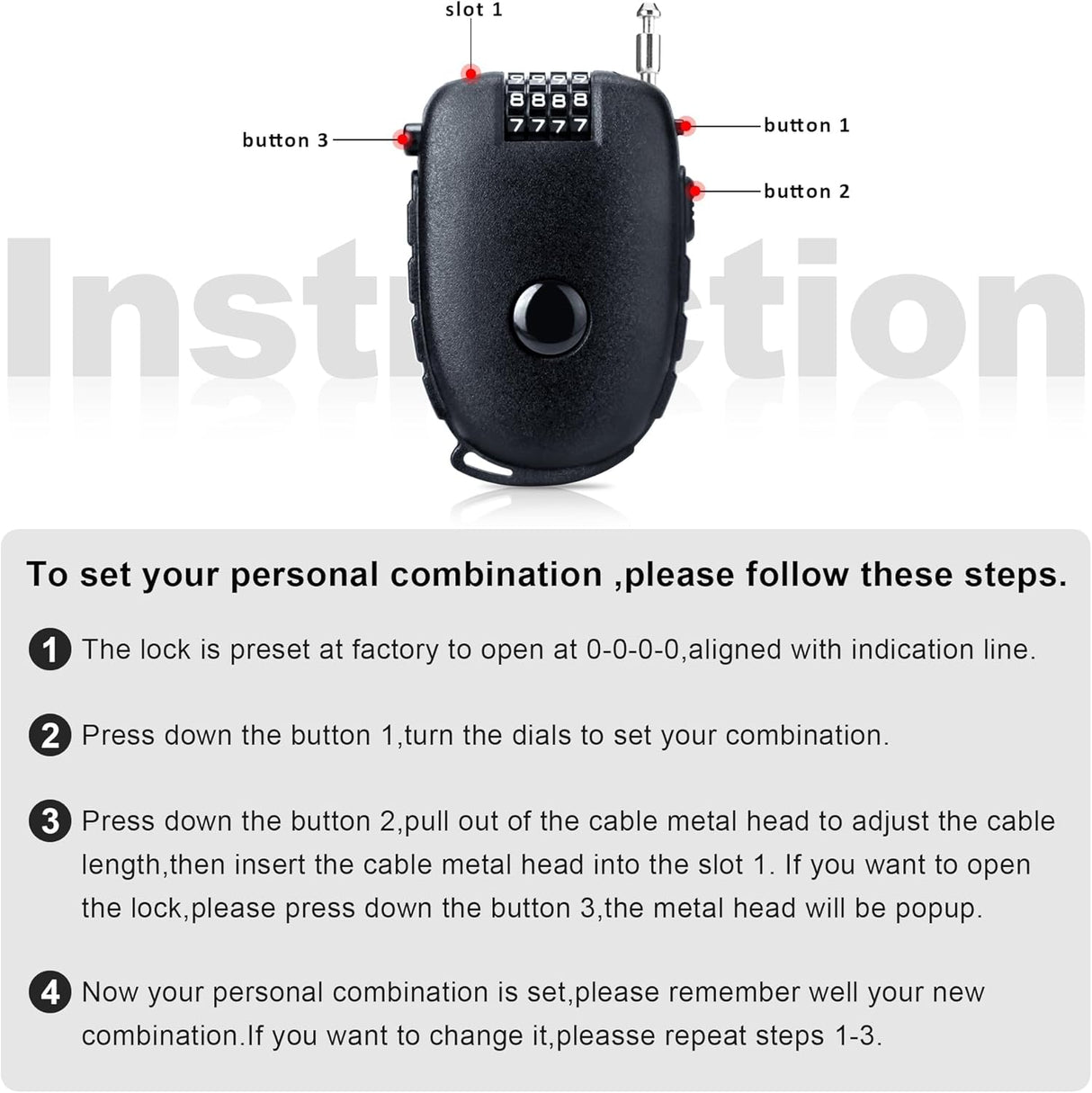 Motorcycle Helmet Lock, Ultra-Secure 4 Digit Combination 27.5 Inch Retractable Cable Lock for Snowboard, Bike Luggage Backpack Scooter Suitcase Ski, Small Multi-Function Secure Lock for Travel
