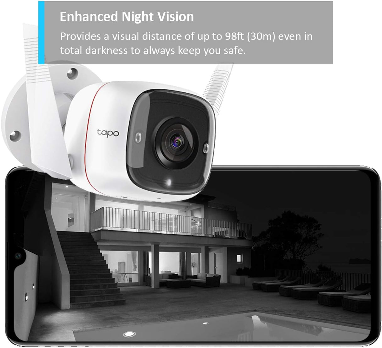Tapo 2K Outdoor Security Camera, Motion Detection, IP66 Weatherproof, Built-in Siren, 2-way Audio, 3MP, Night Vision, Cloud &SD Card Storage, Works with Alexa & Google Home (Tapo C310)