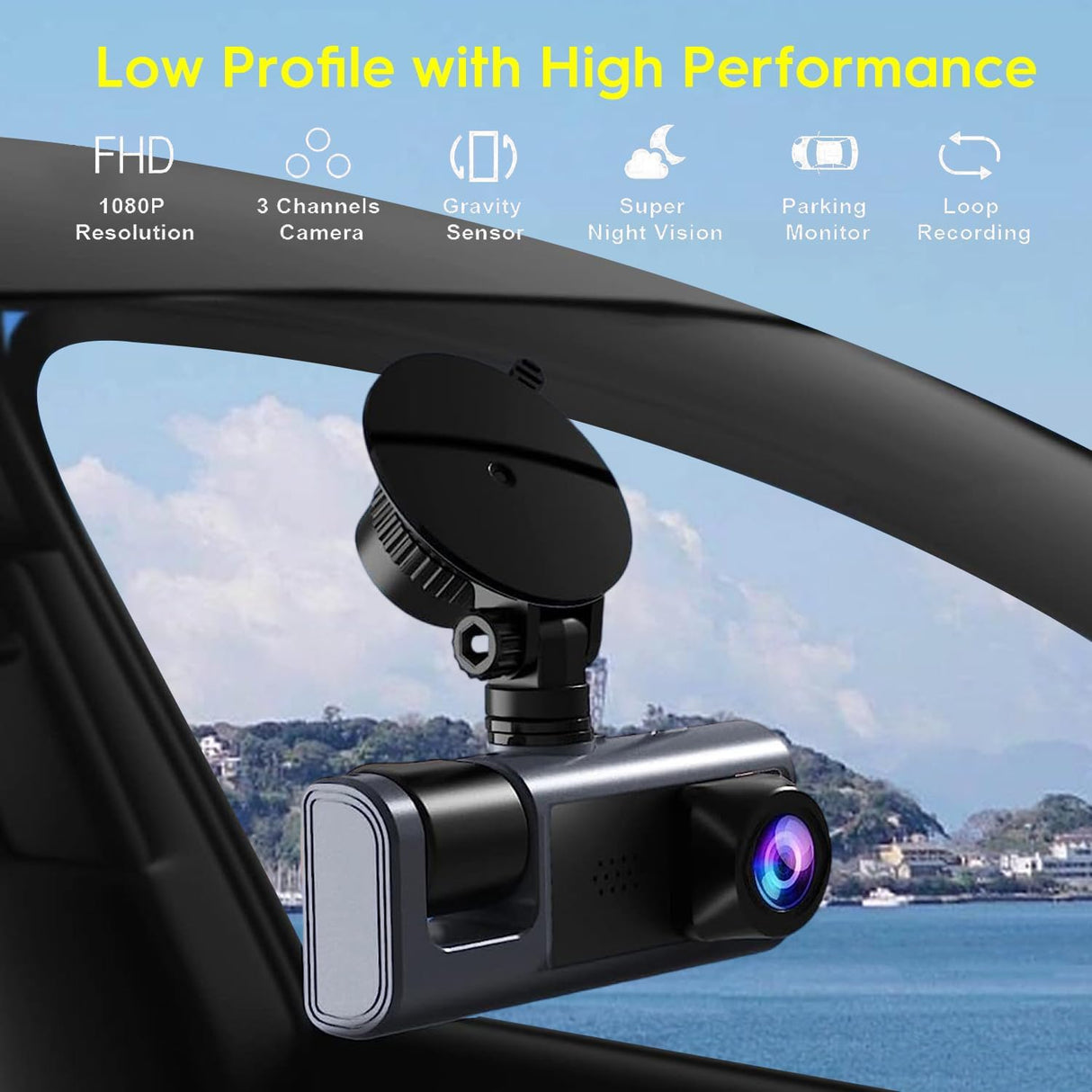 Exrp 3 Channel Dash Cam Front and Rear Inside, 1080P Dash Camera for Cars, Dashcam Three Way Triple Car Camera with IR Night Vision, Loop Recording, G-Sensor, Parking Monitor, 24 Hours Recording