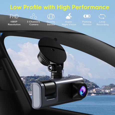 Exrp 3 Channel Dash Cam Front and Rear Inside, 1080P Dash Camera for Cars, Dashcam Three Way Triple Car Camera with IR Night Vision, Loop Recording, G-Sensor, Parking Monitor, 24 Hours Recording
