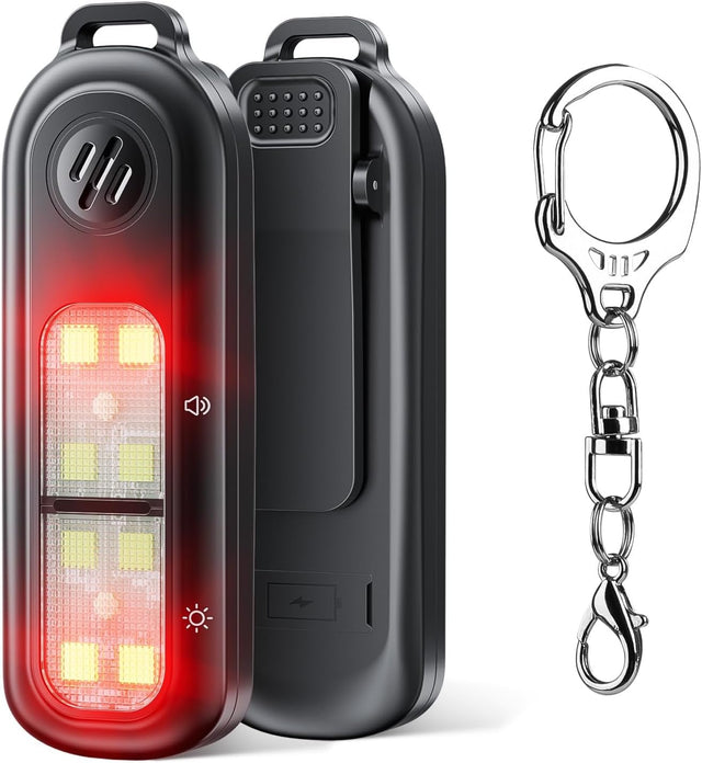 130DB Personal Safety Alarm - Rechargeable Emergency Siren with 3 LED Strobe Lights, Self Defense Keychain for Women, Men, Kids & Seniors - Clip-On Alarm for Running, Walking, Travel (Black)