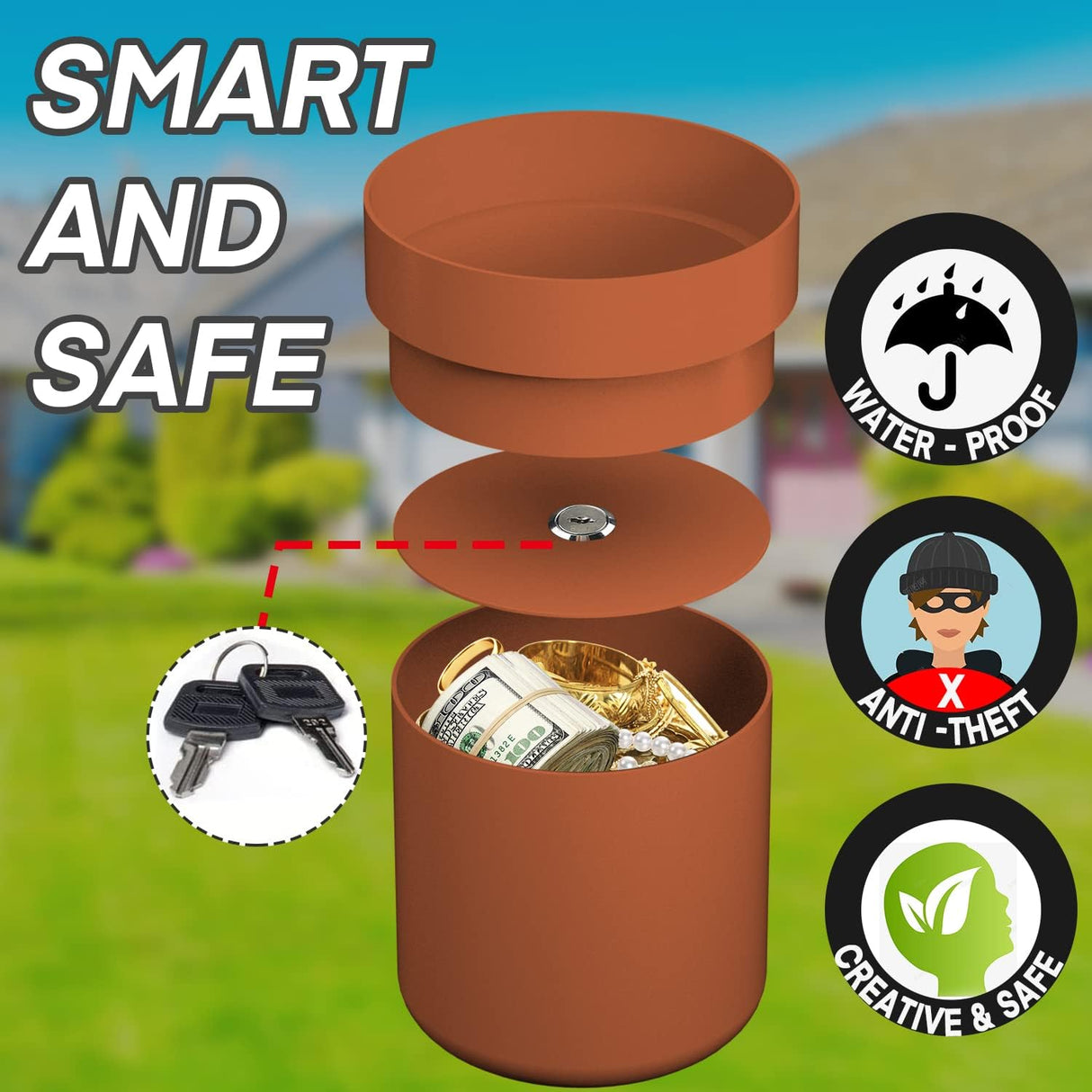 JYXindzkj Metal Flower Pot Hidden Safe, Secret Diversion Safe with Lock for Hiding The Valuables, Hidden Compartment Containers, Waterproof and Fireproof…