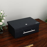 RIGID Large Cash Box | Steel Safe Box | Metal Security Chest with Key Lock | Durable Portable Money Box Safe for Bills Jewelry Receipts Coins (22 * 32.5 * 12 cm) Black - Assembled