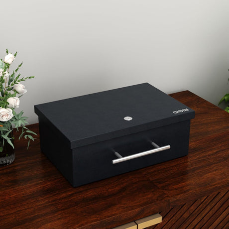 RIGID Large Cash Box | Steel Safe Box | Metal Security Chest with Key Lock | Durable Portable Money Box Safe for Bills Jewelry Receipts Coins (22 * 32.5 * 12 cm) Black - Assembled
