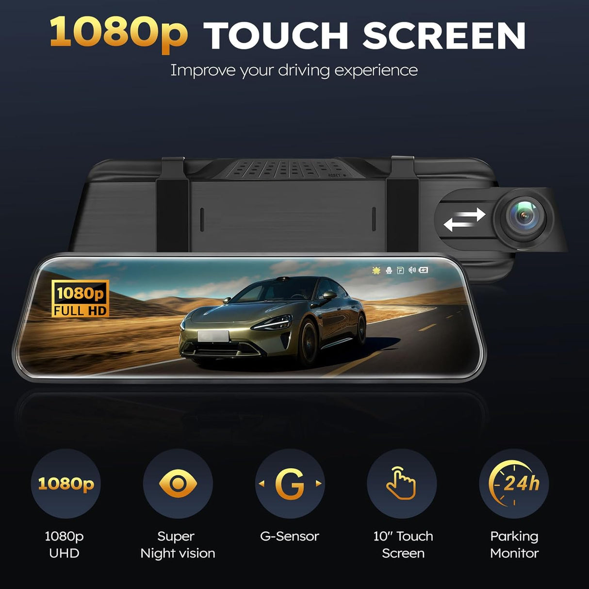 Car Mirror Dash Cam,Front and Rear View Mirror Camera,Backup Camera for Cars with 1080P FHD Full Touch Screen,Reverse Camera with Loop Recording Streaming Media 170°Wide Angle Parking Assistance