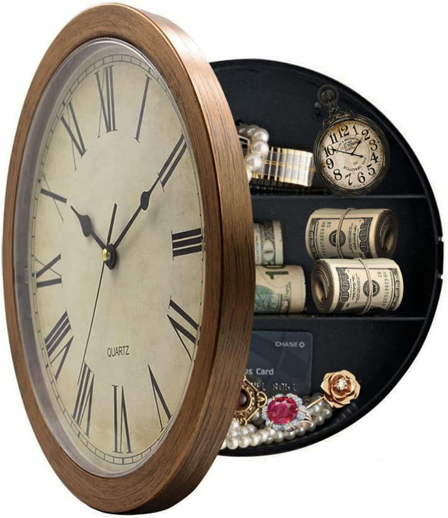 Benkaim Secret Compartment, Upgraded Silent Thickened 10 Inch Plastic Wall Clock Diversion Safe Clock with Hidden Compartment, Secret Hidden Clock for Valuables