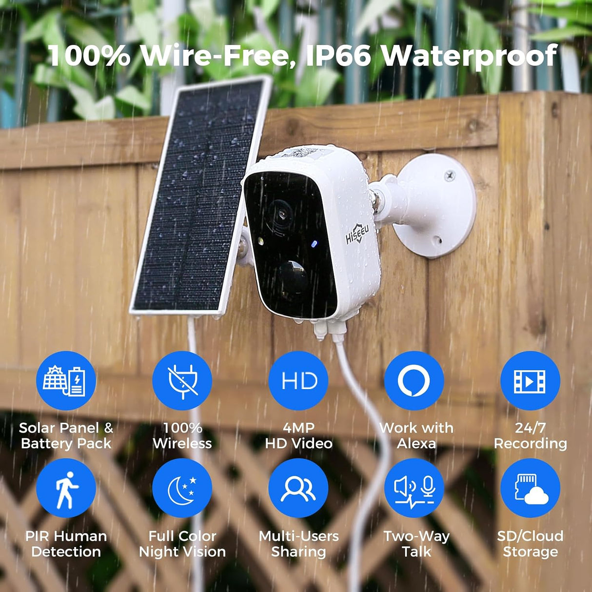 Hiseeu 4MP 3K Solar Wireless Home Security Camera, WiFi, Battery, Outdoor | Powered, Indoor, Smart, Wire-Free, Rechargeable, Easy Setup, CCTV, Remote View, Guard, Motion Alert, App Control, 24/7