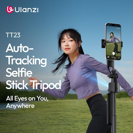 Ulanzi TT23 Auto Face Tracking Tripod for Smartphones, 165cm Cell Phone Selfie Stick, 360° Rotation Tripod with Bluetooth Remote & Gesture Control, Selfie Stick for iPhone/Action Camera